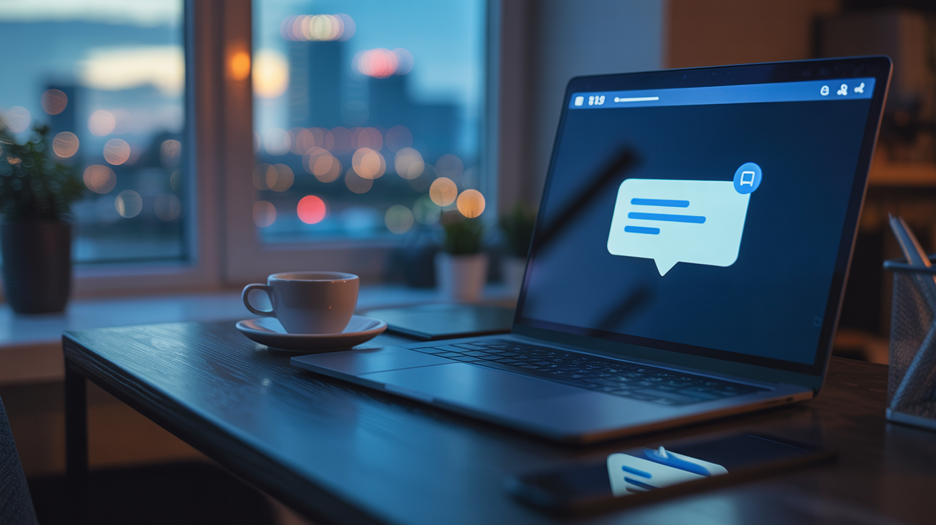 Home office at night with laptop